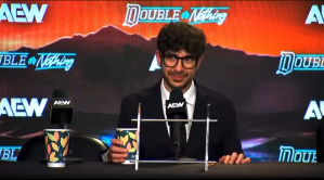 Tony Khan at the AEW Double or Nothing media scrum.