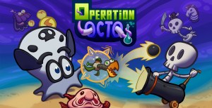 Operation Octo Key art, featuring an octopus and a blobfish, alongside a skeleton, a cannon and another enemy in the middle of the screen
